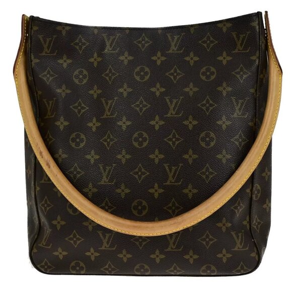 LOUIS VUITTON Logo Looping GM Shoulder Bag Monogram Leather Brown - Picture 1 of 16